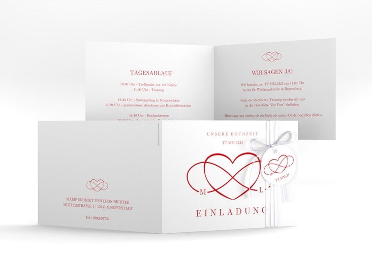 Hochzeitseinladung Infinity A6 Klappkarte quer rot hochglanz
