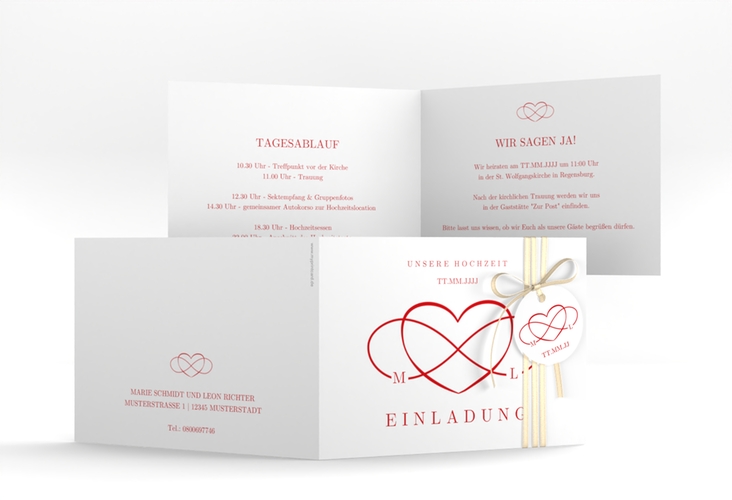Hochzeitseinladung Infinity A6 Klappkarte quer rot hochglanz