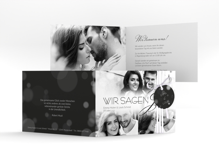 Hochzeitseinladung Bokeh A6 Klappkarte quer