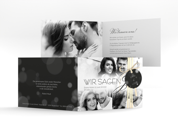 Hochzeitseinladung Bokeh A6 Klappkarte quer