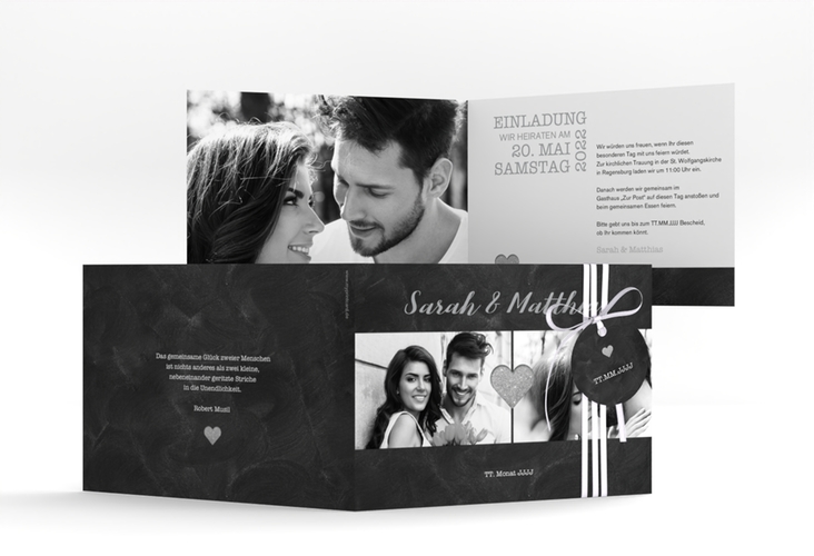 Hochzeitseinladung Sparkly A6 Klappkarte quer grau hochglanz
