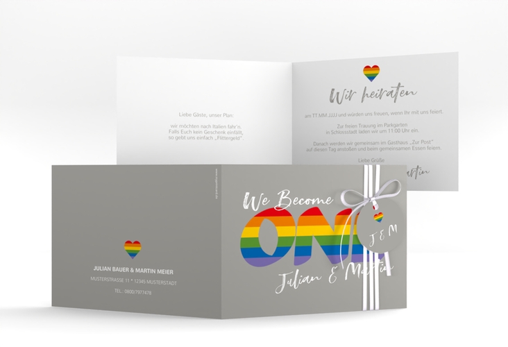 Hochzeitseinladung Pride A6 Klappkarte quer bunt hochglanz