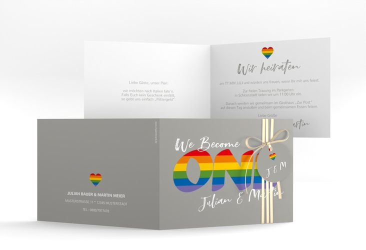 Hochzeitseinladung Pride A6 Klappkarte quer bunt hochglanz
