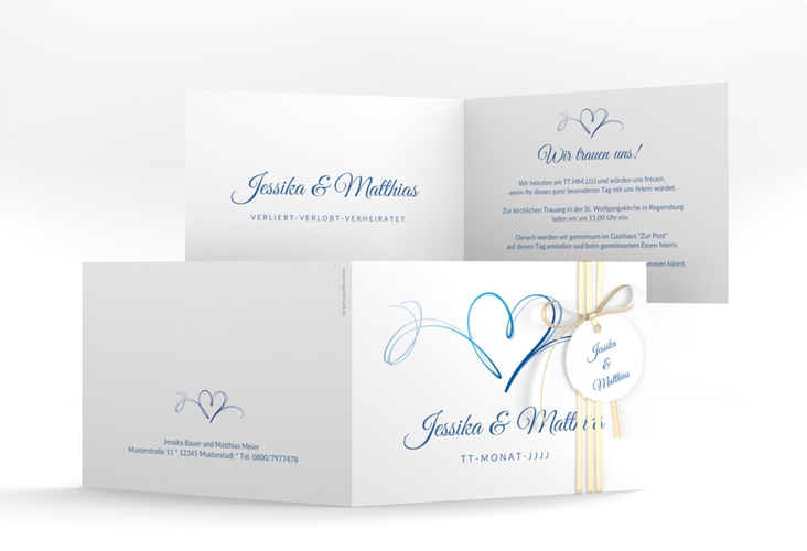 Hochzeitseinladung Envie A6 Klappkarte quer blau hochglanz