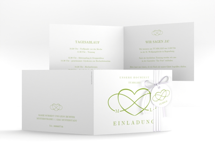 Hochzeitseinladung Infinity A6 Klappkarte quer gruen