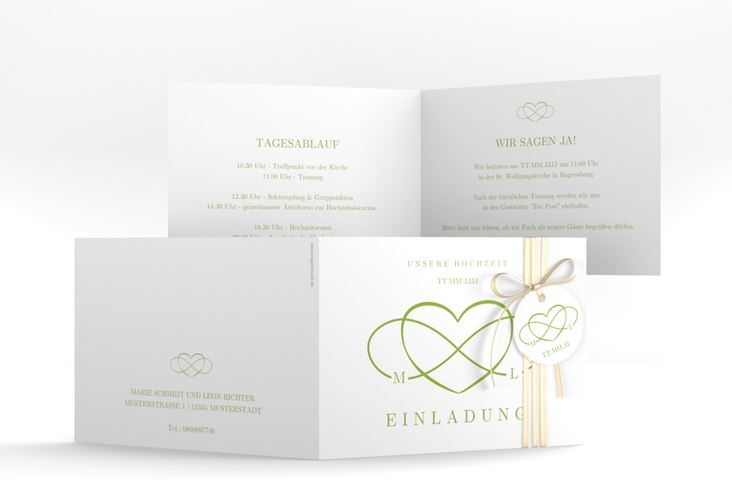 Hochzeitseinladung Infinity A6 Klappkarte quer gruen