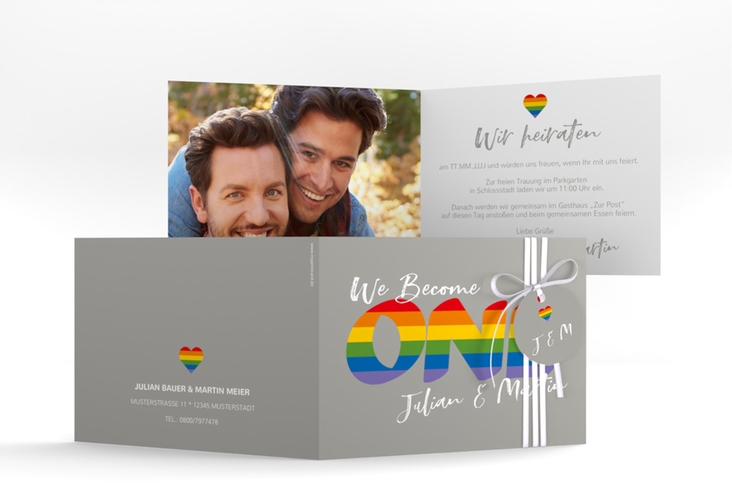 Hochzeitseinladung Pride A6 Klappkarte quer bunt