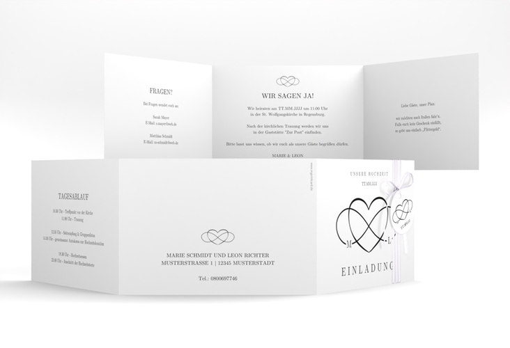 Hochzeitseinladung Infinity A6 Doppel-Klappkarte schwarz