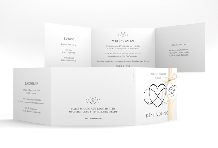 Hochzeitseinladung Infinity A6 Doppel-Klappkarte schwarz