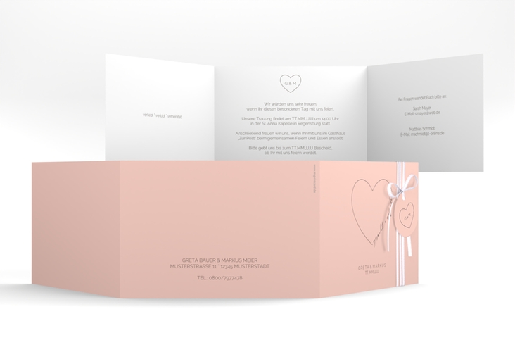 Hochzeitseinladung Lebenstraum A6 Doppel-Klappkarte rosa hochglanz
