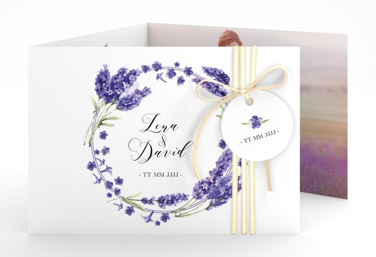 Hochzeitseinladung Lavendel A6 Doppel-Klappkarte