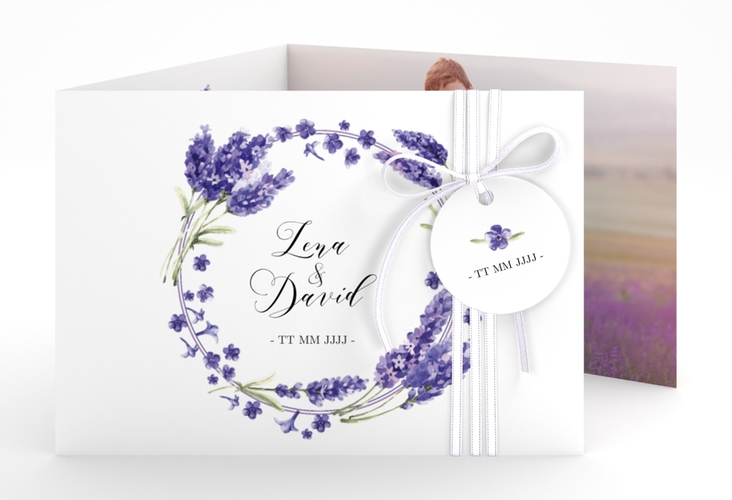 Hochzeitseinladung Lavendel A6 Doppel-Klappkarte