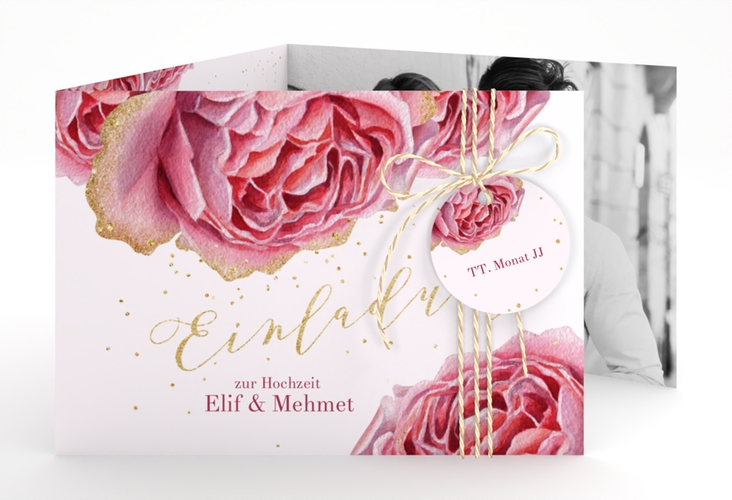 Hochzeitseinladung Cherie A6 Doppel-Klappkarte rosa hochglanz