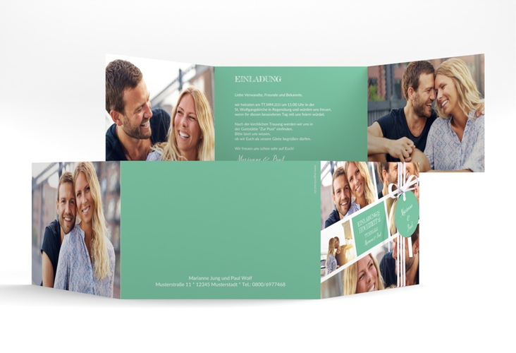 Hochzeitseinladung Rise A6 Doppel-Klappkarte mint