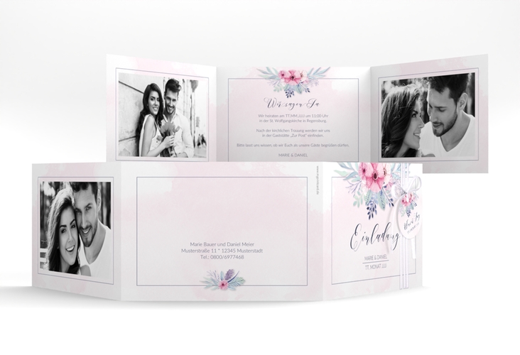 Hochzeitseinladung Surfinia A6 Doppel-Klappkarte rosa
