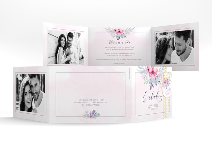 Hochzeitseinladung Surfinia A6 Doppel-Klappkarte rosa
