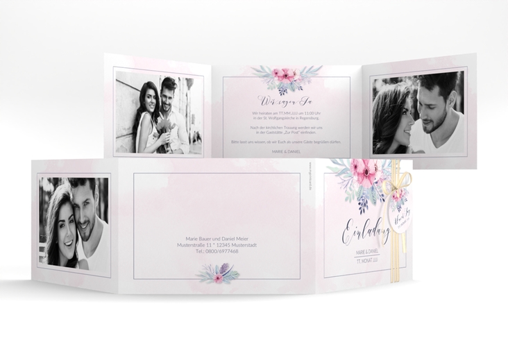 Hochzeitseinladung Surfinia A6 Doppel-Klappkarte rosa