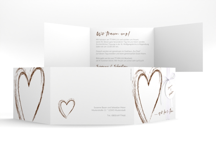 Hochzeitseinladung Liebe A6 Doppel-Klappkarte braun hochglanz