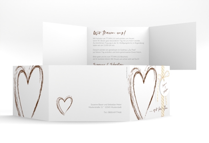 Hochzeitseinladung Liebe A6 Doppel-Klappkarte braun hochglanz