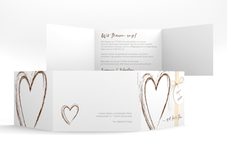 Hochzeitseinladung Liebe A6 Doppel-Klappkarte braun hochglanz