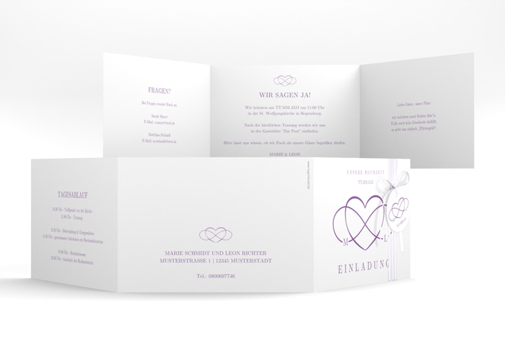 Hochzeitseinladung Infinity A6 Doppel-Klappkarte lila hochglanz