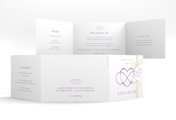 Hochzeitseinladung Infinity A6 Doppel-Klappkarte lila hochglanz
