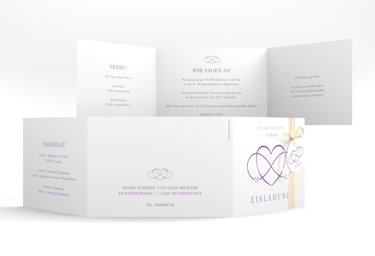 Hochzeitseinladung Infinity A6 Doppel-Klappkarte lila hochglanz