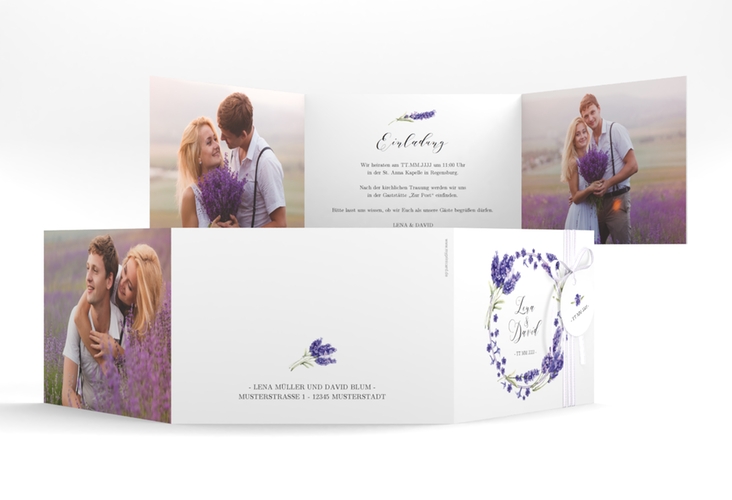Hochzeitseinladung Lavendel A6 Doppel-Klappkarte