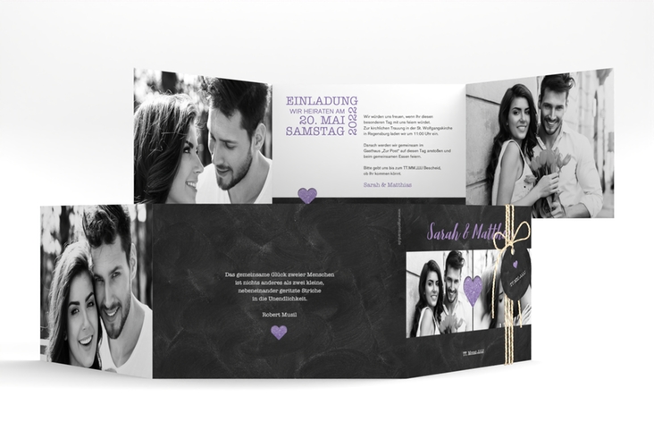 Hochzeitseinladung Sparkly A6 Doppel-Klappkarte lila hochglanz