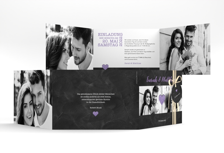 Hochzeitseinladung Sparkly A6 Doppel-Klappkarte lila hochglanz