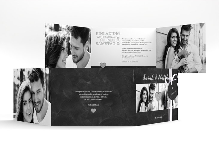 Hochzeitseinladung Sparkly A6 Doppel-Klappkarte grau hochglanz