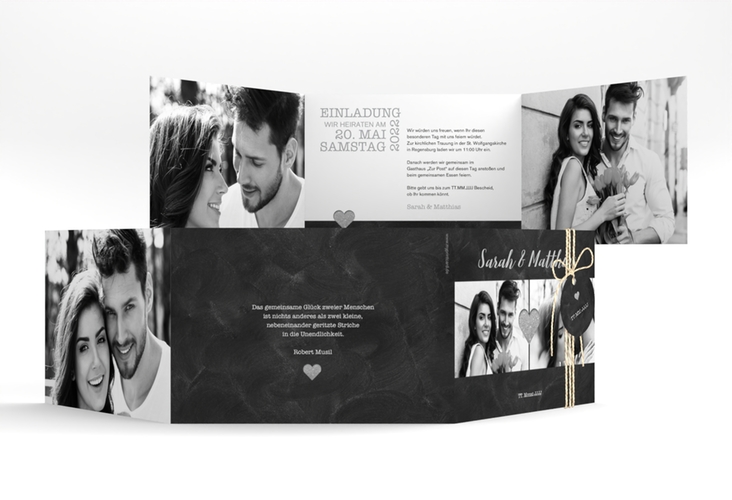 Hochzeitseinladung Sparkly A6 Doppel-Klappkarte grau hochglanz