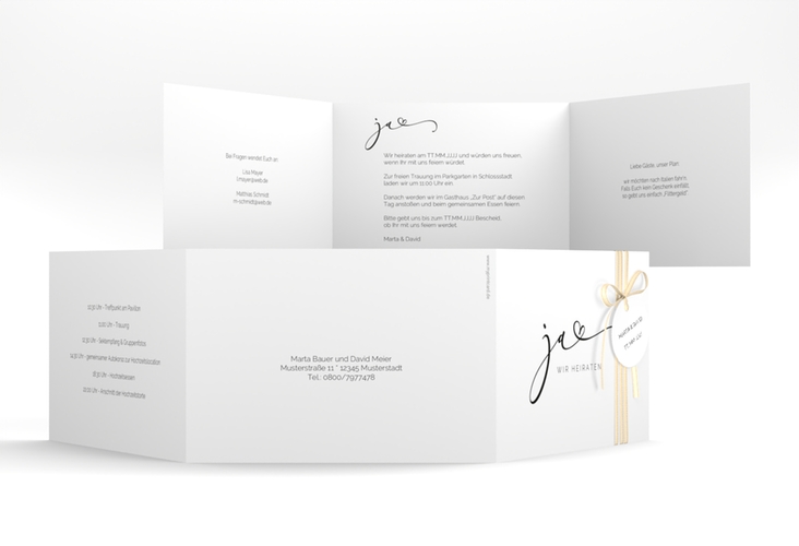 Hochzeitseinladung Jawort A6 Doppel-Klappkarte weiss modern minimalistisch mit veredelter Aufschrift