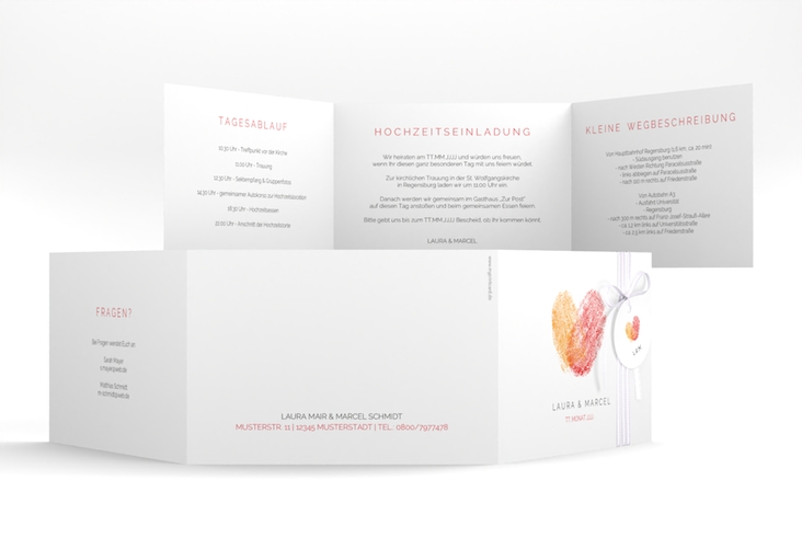 Hochzeitseinladung Fingerprint A6 Doppel-Klappkarte rot hochglanz schlicht mit Fingerabdruck-Motiv