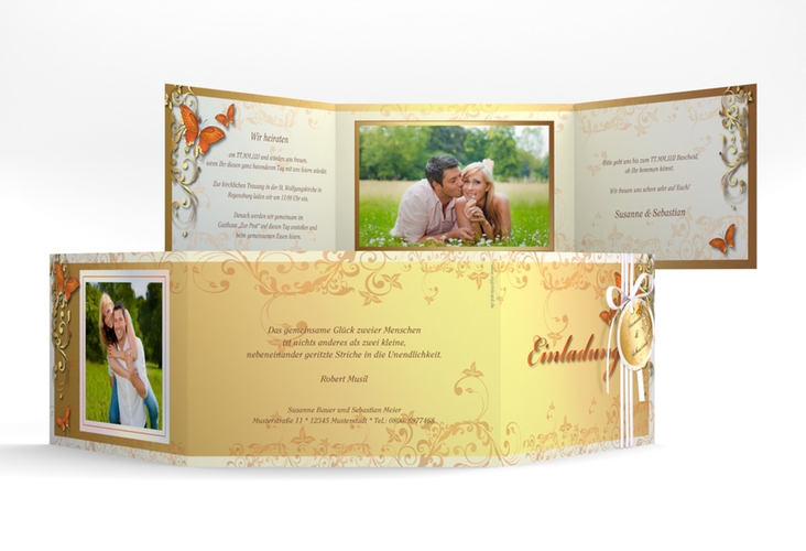 Hochzeitseinladung Toulouse A6 Doppel-Klappkarte orange