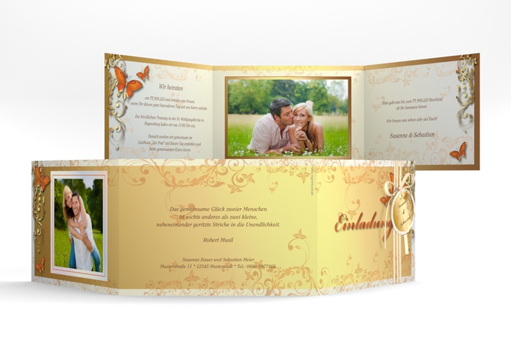 Hochzeitseinladung Toulouse A6 Doppel-Klappkarte orange