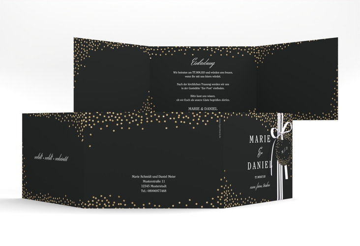 Hochzeitseinladung Glitter A6 Doppel-Klappkarte schwarz
