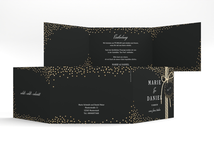 Hochzeitseinladung Glitter A6 Doppel-Klappkarte schwarz