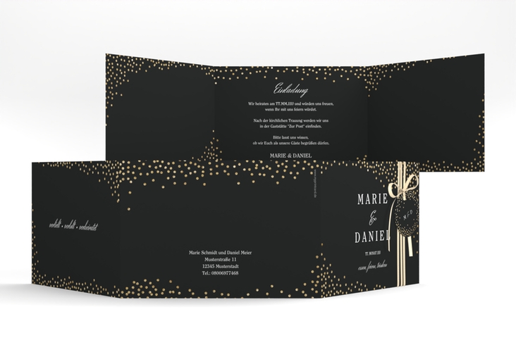 Hochzeitseinladung Glitter A6 Doppel-Klappkarte schwarz