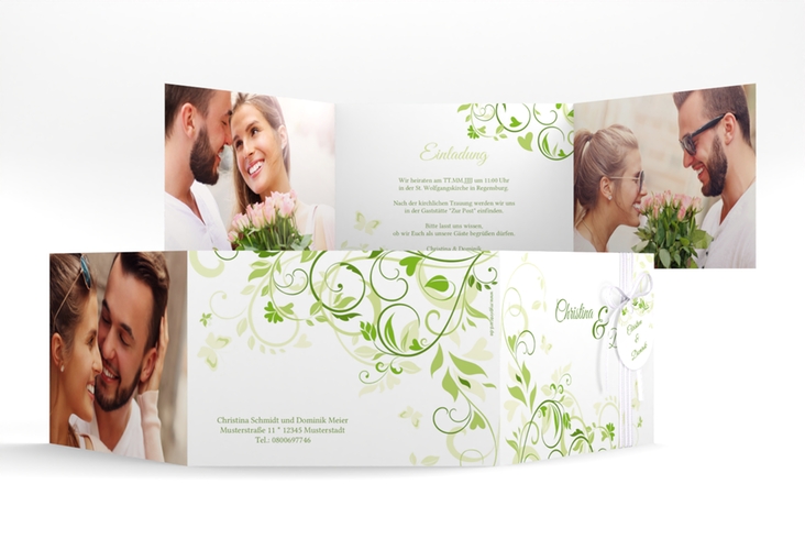 Hochzeitseinladung Lilly A6 Doppel-Klappkarte gruen