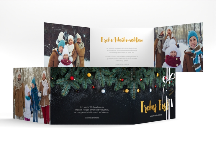 Weihnachtskarte Weihnachtszauber A6 Doppel-Klappkarte schwarz
