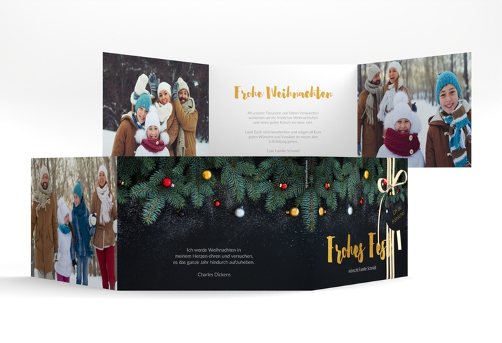 Weihnachtskarte Weihnachtszauber A6 Doppel-Klappkarte schwarz