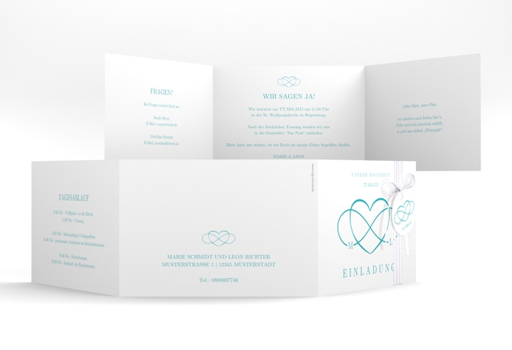 Hochzeitseinladung Infinity A6 Doppel-Klappkarte tuerkis hochglanz