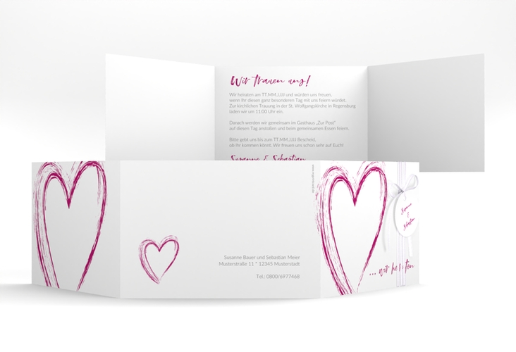 Hochzeitseinladung Liebe A6 Doppel-Klappkarte pink hochglanz