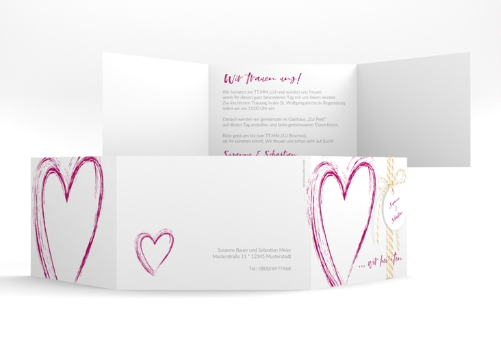 Hochzeitseinladung Liebe A6 Doppel-Klappkarte pink hochglanz