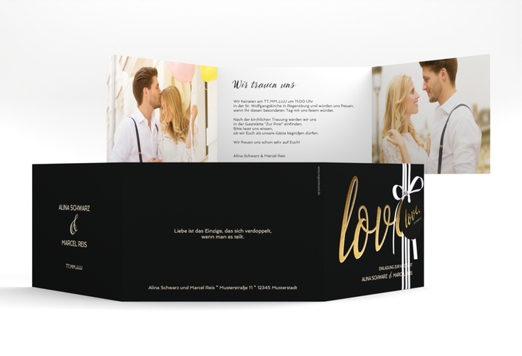 Hochzeitseinladung Glam A6 Doppel-Klappkarte schwarz hochglanz