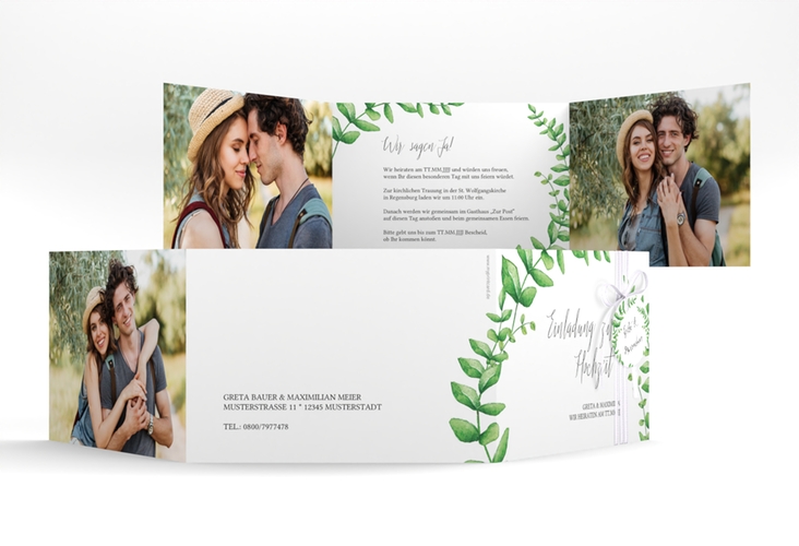 Hochzeitseinladung Botanic A6 Doppel-Klappkarte weiss