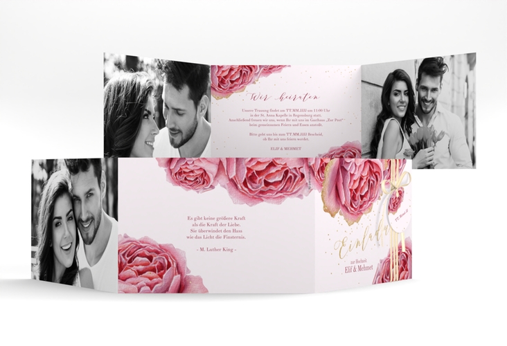 Hochzeitseinladung Cherie A6 Doppel-Klappkarte rosa hochglanz