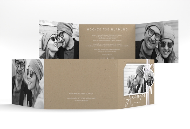 Hochzeitseinladung Crafty A6 Doppel-Klappkarte hochglanz mit Schwarzweiß-Foto