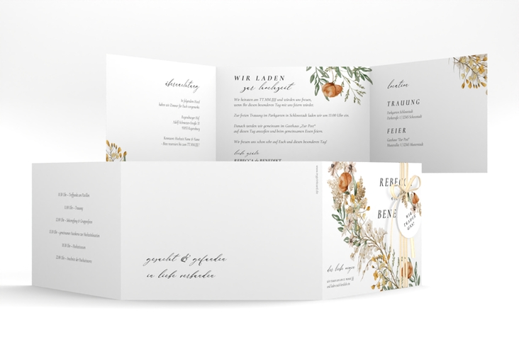 Hochzeitseinladung Wildfang A6 Doppel-Klappkarte weiss hochglanz mit getrockneten Wiesenblumen